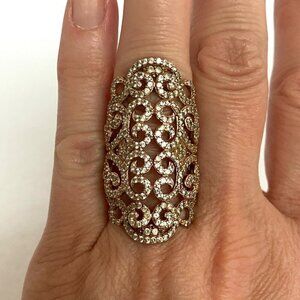 Rose Gold Plated Sterling Silver 925 Scrollwork White Sapphire Ring Sz 6.75